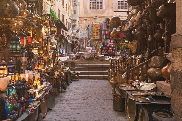 Khan al-Khalili Bazaar Khan el-Khalili is a major market in the Islamic district of Cairo. The bazaar district is one of Cairo's main attractions for tourists and Egyptians souk stock pictures, royalty-free photos & images