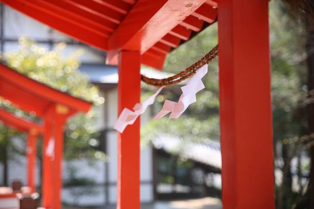 Kibitsu Shrine - Red Gate Kibitsu Shrine in Okayama Japan shrine stock pictures, royalty-free photos & images
