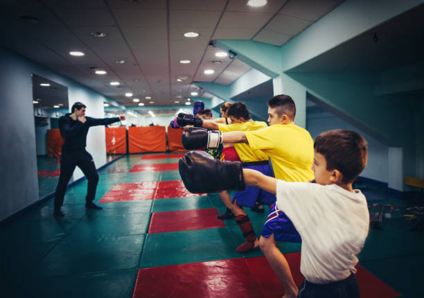 kickboxing training for child stock photo