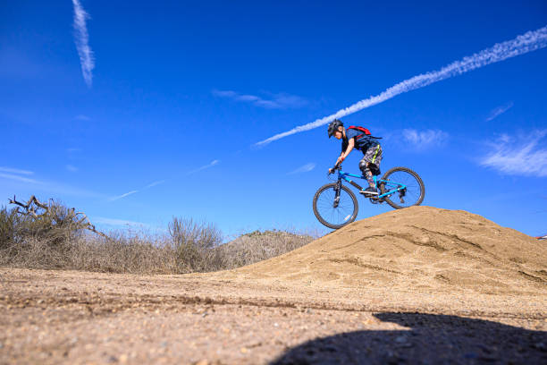 Kid MTB Blue Sky Kid MTB, Lake Hodges, California lake hodges stock pictures, royalty-free photos & images
