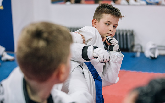 Kids On Taekwondo Training Class Stock Photo Download