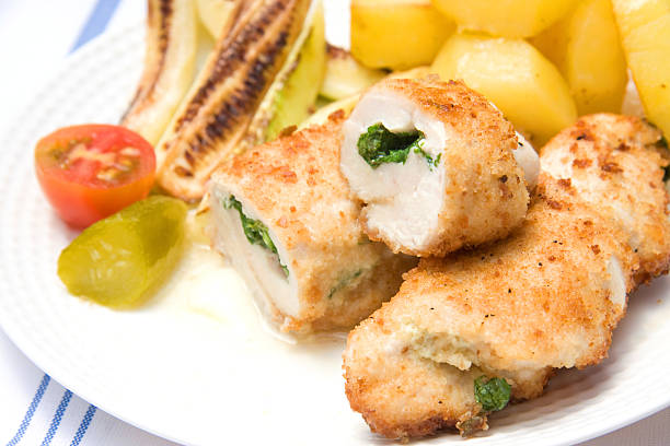 Kiev Chicken with vegetables stock photo