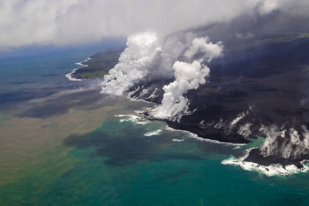Kilauea Volcanic Eruption 2018 - Big Island Hawaii Aerial View stock photo