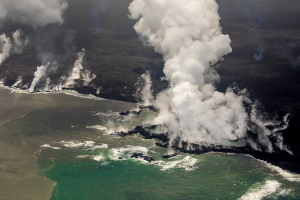 Kilauea Volcanic Eruption 2018 - Big Island Hawaii Aerial View stock photo