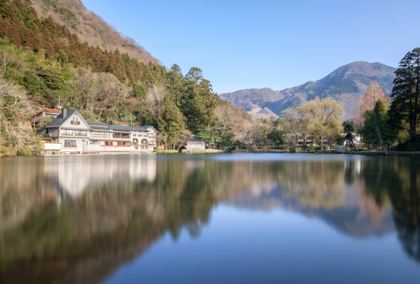Kinrin Lake is a famous landmark of Yufuin town in Kyushu Island, Japan. stock photo