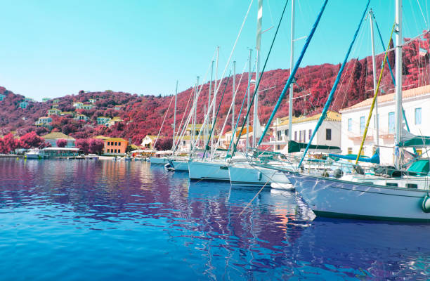 Kioni port at Ithaca Ionian islands Greece stock photo
