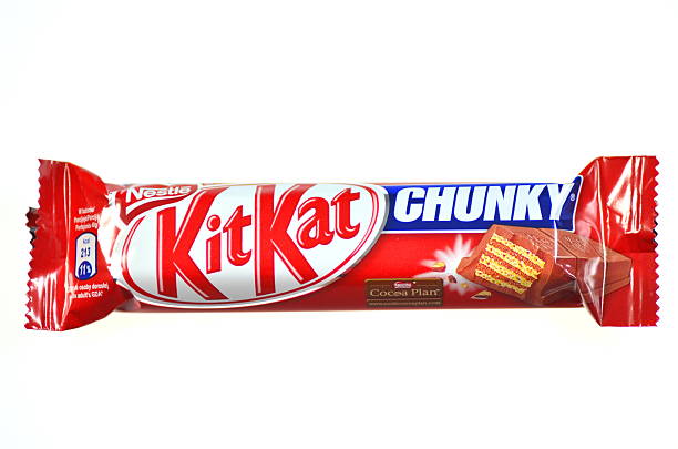 Kit Kat chocolate bar isolated on white background stock photo