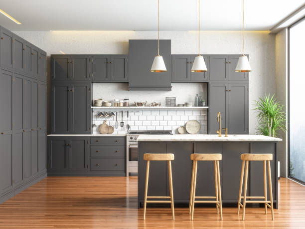 kitchen in new luxury home - kitchen imagens e fotografias de stock