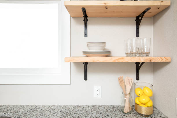 Kitchen With Floating Shelves stock photo