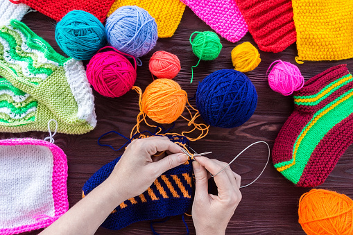 Knitting Ball Of Yarn And Knitting Needles Stock Photo - Download Image ...