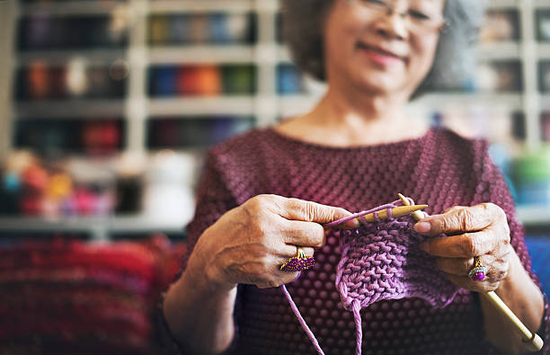 knitting knit needle yarn needlework craft scarf concept - knitting bildbanksfoton och bilder