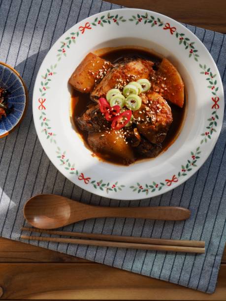 Korean food mackerel soy sauce stew Shot in studio afforestation stock pictures, royalty-free photos & images