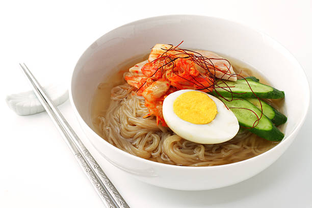 korean style cold noodles stock photo