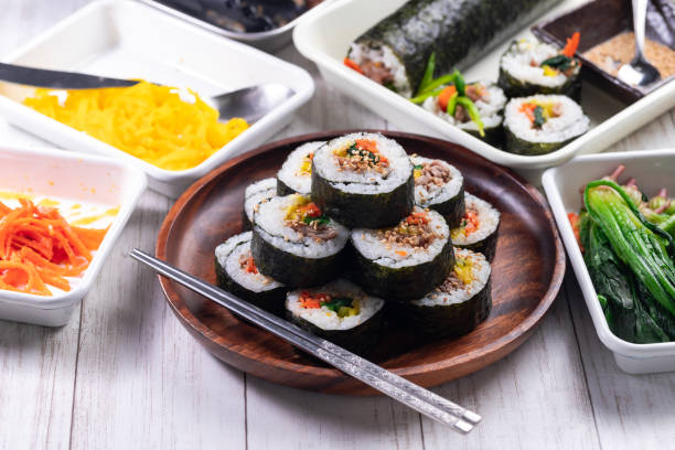Korean style sushi called kimbap stock photo