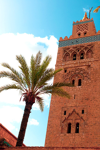 Koutoubia Mosque minaret in old medina of Marrakesh, Morocco
