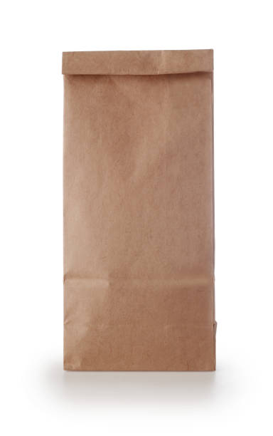kraft paper package isolated on white. - paper bag craft imagens e fotografias de stock