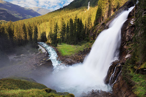 Krimml Waterfall Lower part of Krimml waterfalls, Austria. The biggest waterfall in Europe. hohe tauern range stock pictures, royalty-free photos & images