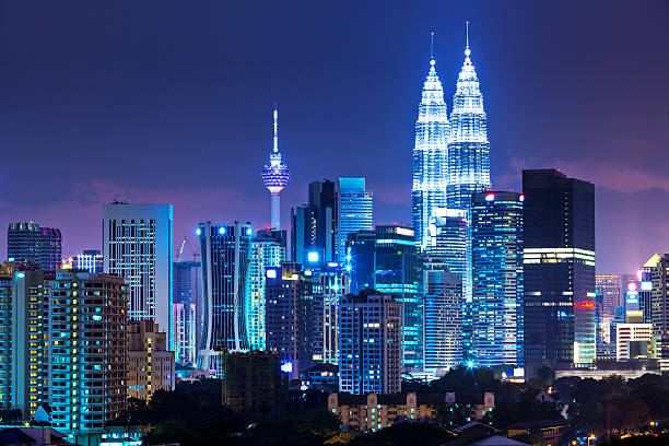Kuala Lumpur Illuminated Skyline At Night stock photo