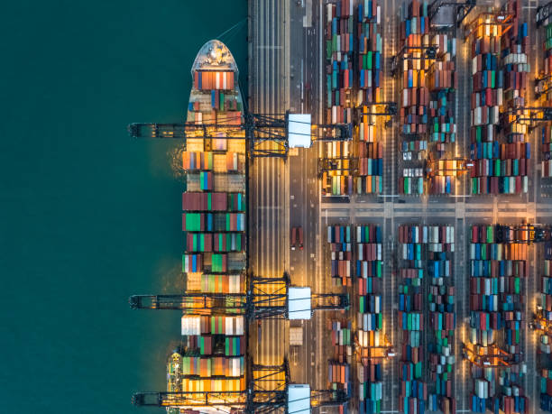 Kwai Tsing Container Terminals from drone view stock photo