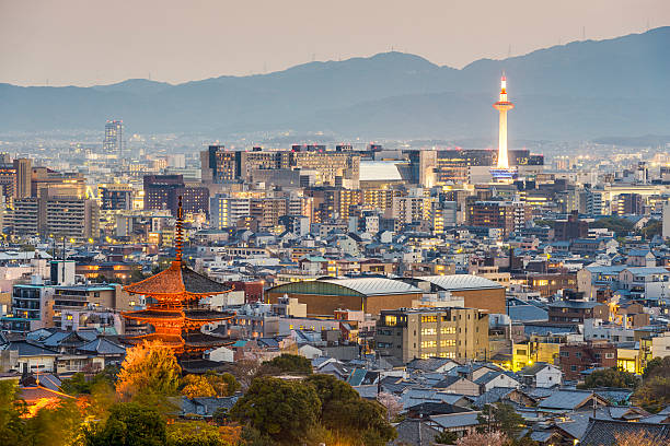 Kyoto, Japan Kyoto, Japan city skyline at dusk. kyoto prefecture stock pictures, royalty-free photos & images