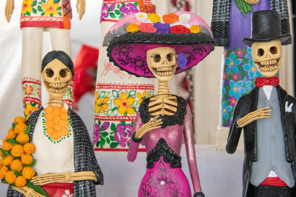 La Catrina Dolls, at Day of the Dead celebration in Patzcuaro, State of Michoacan, Mexico stock photo