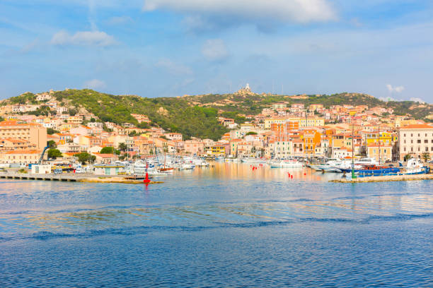 La Maddalena town from ferry boat, northern Sardinia, Italy stock photo