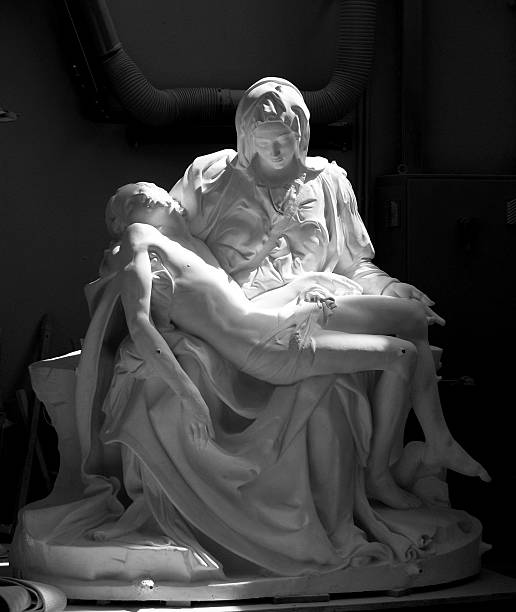 La Pieta by michelangelo in plaster. 
Plaster model of La Pieta - Michelangelo
The model is used to produce marble copies of the famous sculpture - which is still being produced today  & not under the vatican law system.  michelangelo artist stock pictures, royalty-free photos & images