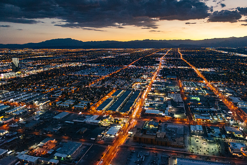 Aerial view of Las Vegas Skyline at Dusk