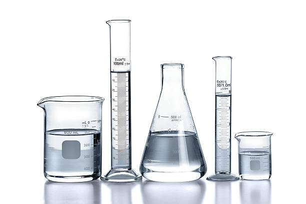 Laboratory Glassware Laboratory glassware over reflective surface with white background laboratory glassware stock pictures, royalty-free photos & images