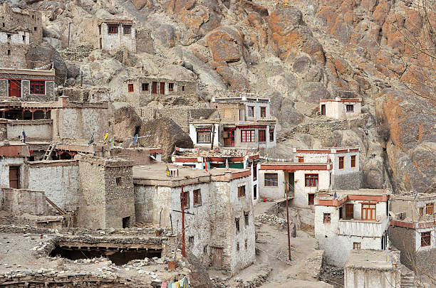 Ladakh, Tibetan monastery houses stock photo