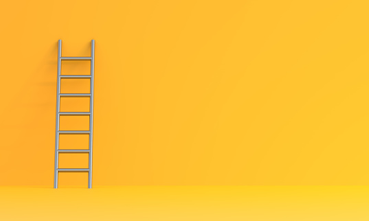 Ladder on a yellow wall background. Leadership minimal creative concept. 3d rendering 3d illustration