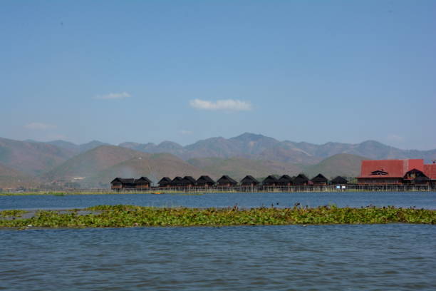 Lake and mountains view, Inle, Myanmar stock photo