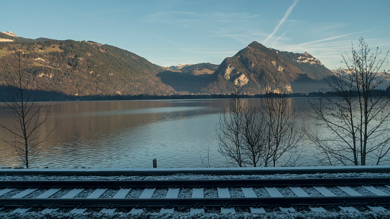 Lake and railway of Switzerland