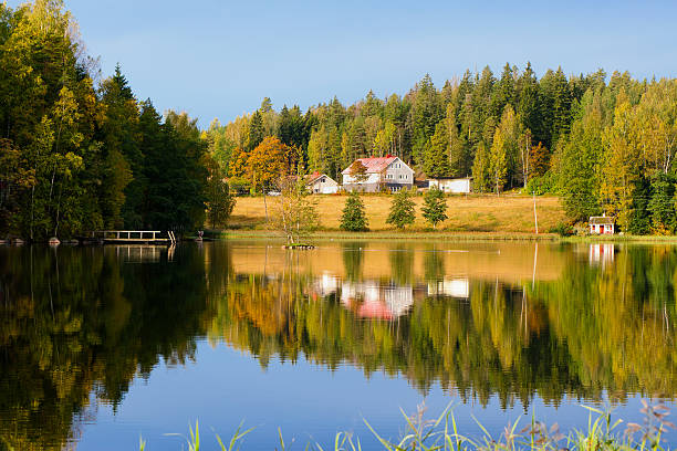 Lake. Autumn. Finland stock photo