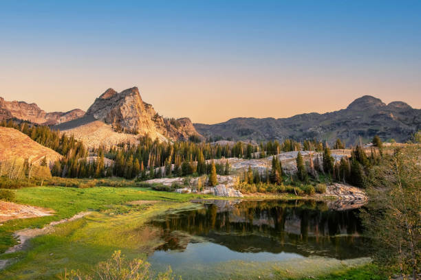 Lake Blanche and trail outside Salt Lake City, Utah, a popular trail for outdoor enthusiasts stock photo