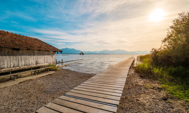 Lake Chiemsee on a sunny day in autumn stock photo