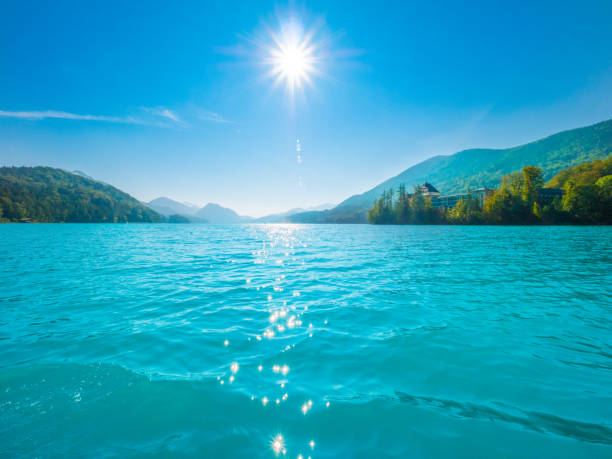 Lake Fuschlsee, Salzburger Land, Austria, in summer Beautiful lake Fuschlsee, Austria, on a warm summer day fuschl lake stock pictures, royalty-free photos & images