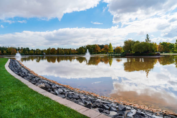 A lake in the Sazova park in Eskisehir City stock photo