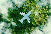 istock A lake in the shape of an airplane in the middle of untouched nature - a concept illustrating the ecology of air transport, travel and ecotourism. 3d rendering. 1372488167