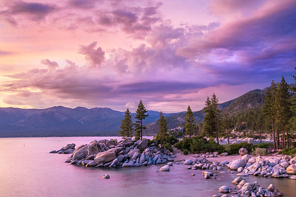Lake Tahoe sunset stock photo