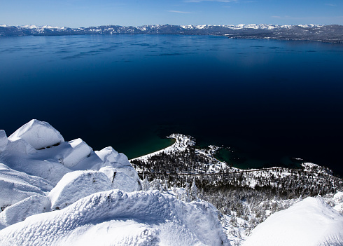 lake tahoe winter landscape from mountain peak