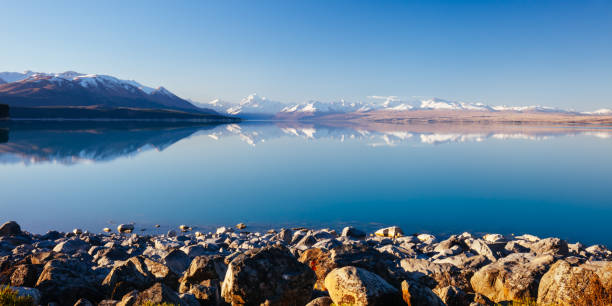 Lake Tekapo Sunset in New Zealand stock photo