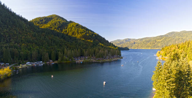 lake whatcom south point aerial landscape view a wildwood - bellingham foto e immagini stock