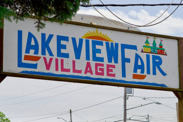 "Lakeview Fair Village" Sign, Olcott, New York (USA) stock photo