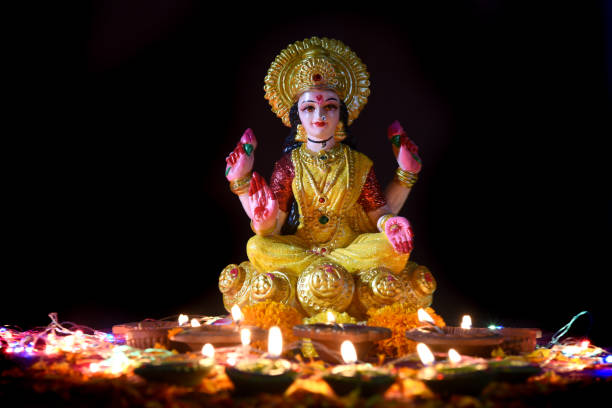 Lakshmi - Hindu goddess ,Goddess Lakshmi. Goddess Lakshmi during Diwali Celebration. Indian Hindu Light Festival called Diwali stock photo