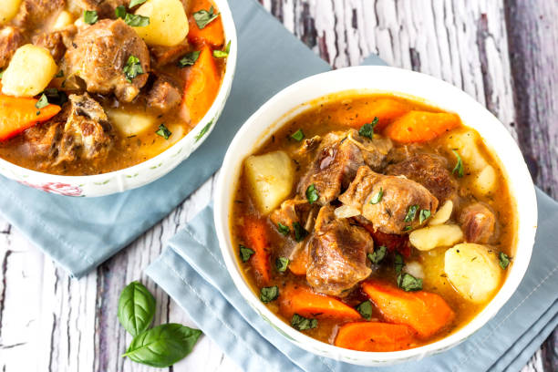 Lamb Stew Over the Top View stock photo