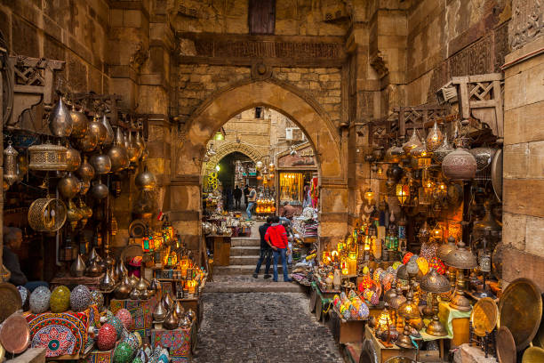 Lamp or Lantern Shop in the Khan El Khalili market in Islamic Cairo Cairo, Egypt - Feb 19 2018: Lamp or Lantern Shop in the Khan El Khalili market in Islamic Cairo souk stock pictures, royalty-free photos & images