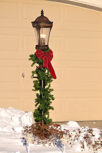 Lamppost Decorated for Christmas stock photo