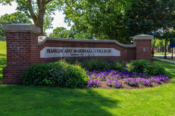 Lancaster Lancaster, PA, USA - June 25, 2018: The Franklin and Marshall College sign at the school campus in a Lancaster City. marshall photos stock pictures, royalty-free photos & images