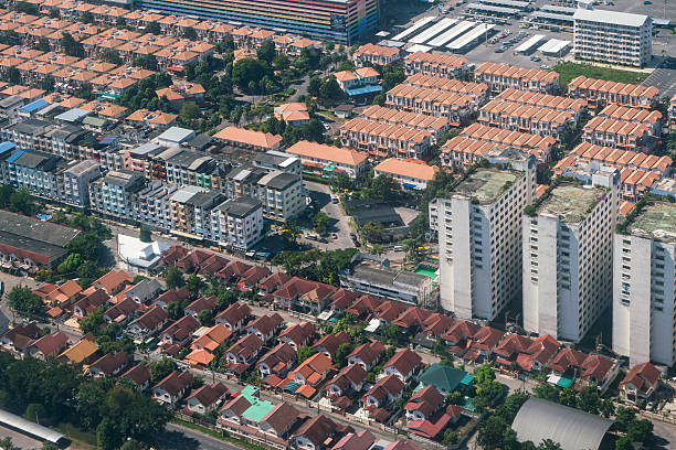 land and property business from aerial view - planear obras vermelho imagens e fotografias de stock